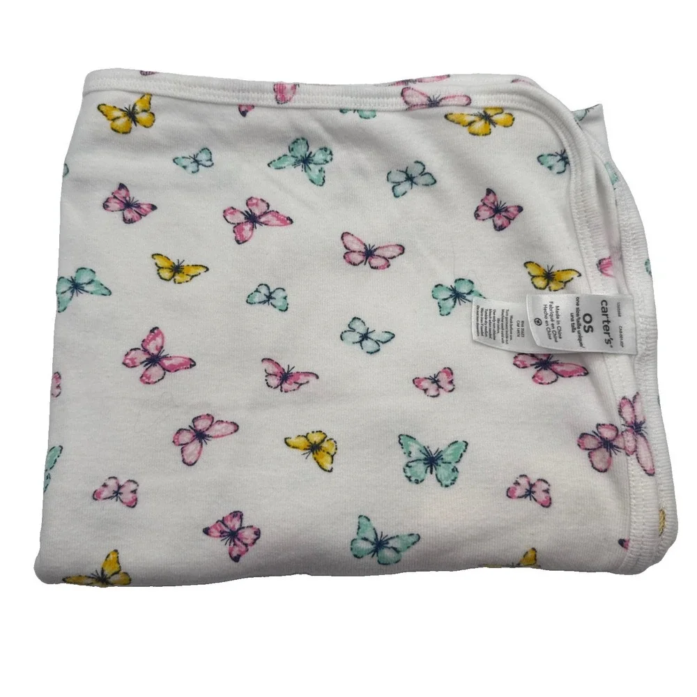 Vtg Carter's Butterfly Baby Blanket Receiving Swaddle Jersey 100% Cotton